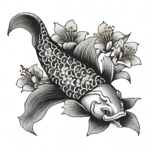 Spiral Koi Fish With Sakura Flowers