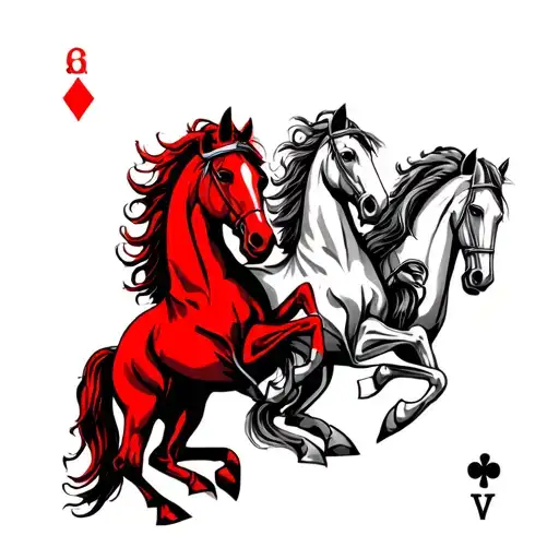 Staggered Card Tattoos Depicting Red And Pale Horse From The 4 Horsemen