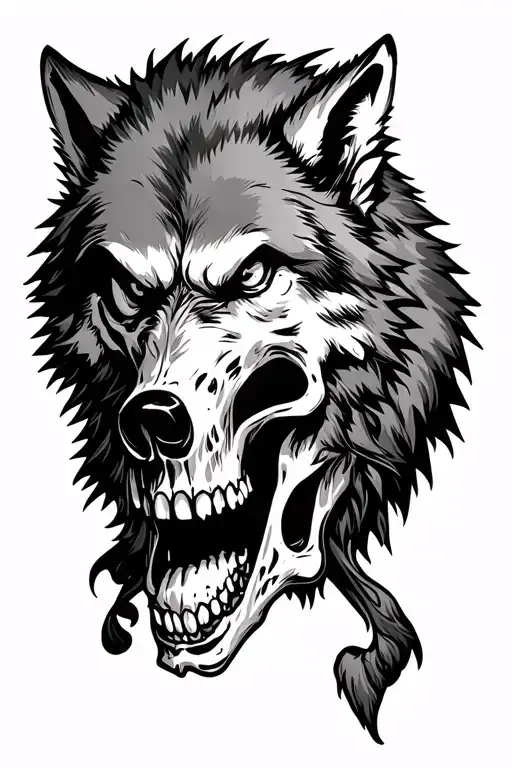 Angry Wolf With Skull Underneath