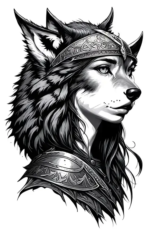 Female Viking Warrior Forest Moon Wolf