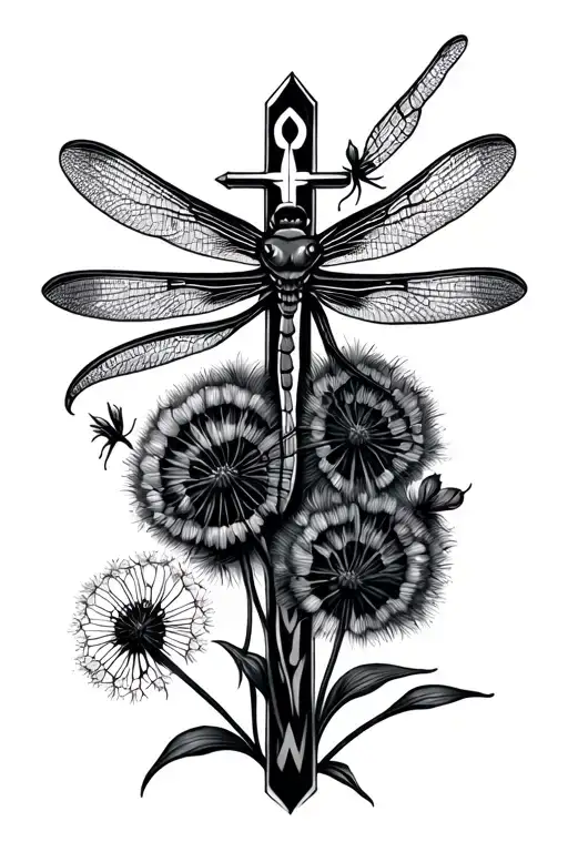 Simple Greek Cross With Dragonfly And Dandelion