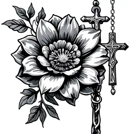 Flower With Catholic Rosary
