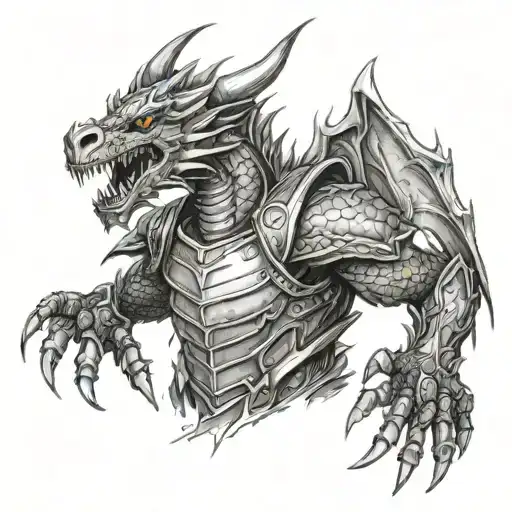 The Armor On The Back From Under The Armor Protrudes Dragon Claws That Tear The Armor