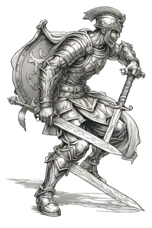 Create A Tattoo Design Featuring A Soldier Wielding A Sword Inspired By Greek Mythology