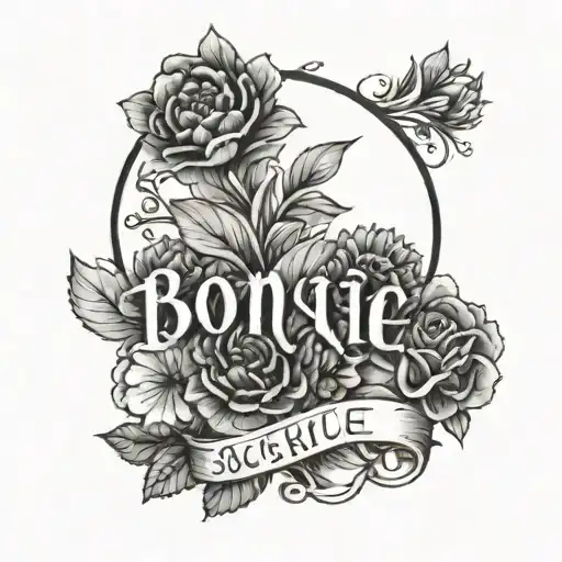 A Black And Grey Floral Wreath With The Name 'Bonnie' Incorporated In A Subtle Way