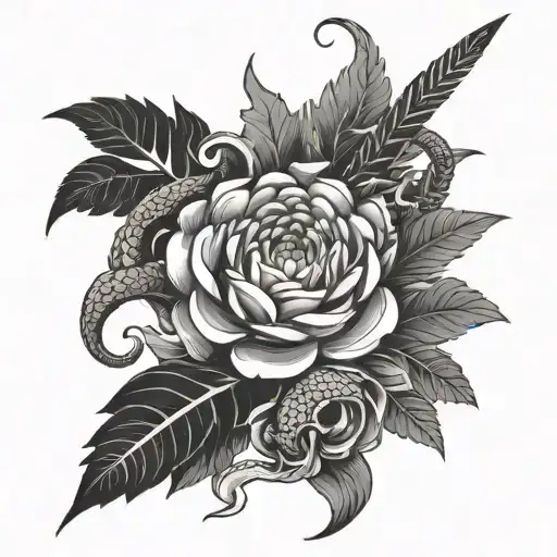 Dagger And Chrysanthemum Flower And Snake