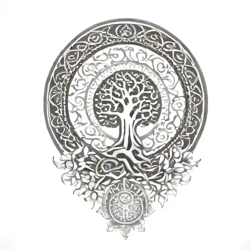 Bodhi Tree And Dharma Wheel