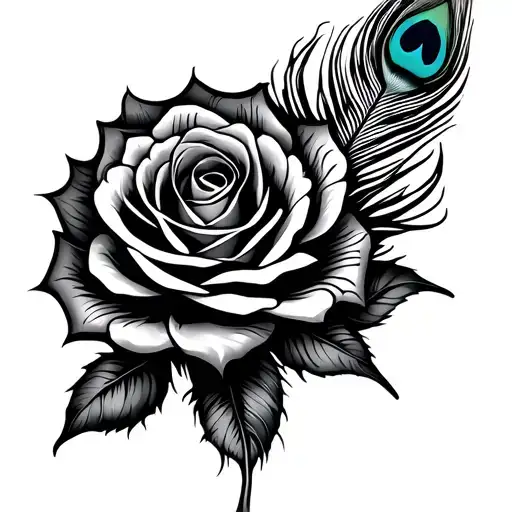 Fineline Rose Incorporating A Peacock Feather Attached