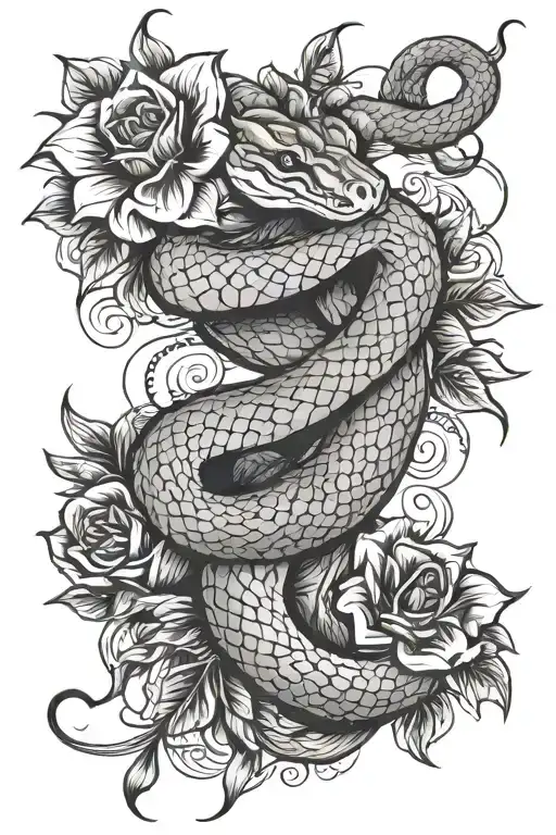 Snake And Flowers