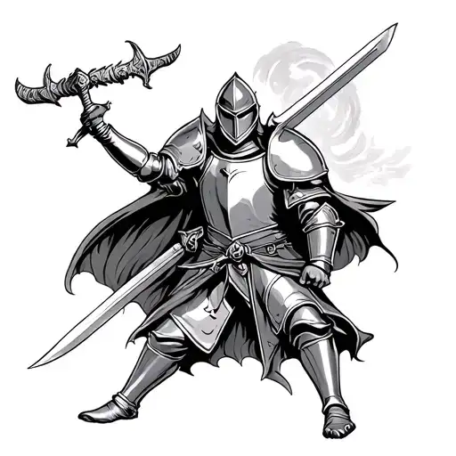 Knight In Armour Holding A Sword On Battle Scene