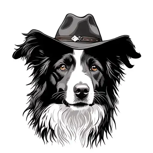 Border Collie Sketch With Cowboy Hat