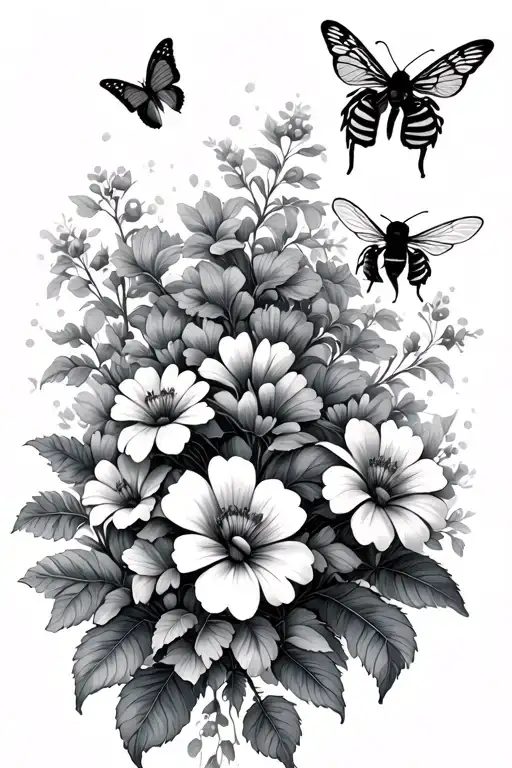 Flowers Bees Butterflies And Trees Background Looking