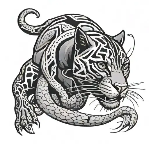 Black Panther With A Snake Wrapped