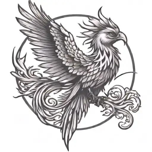 Phoenix With Moon In Background Front Facing