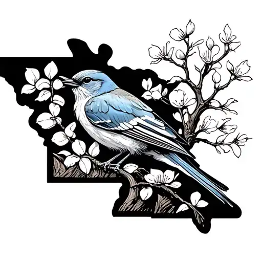 Missouri Outline With Eastern Bluebird And Dogwood Tree