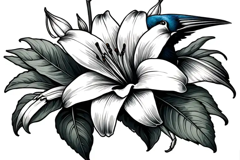 Lillies And A Swallow Bird