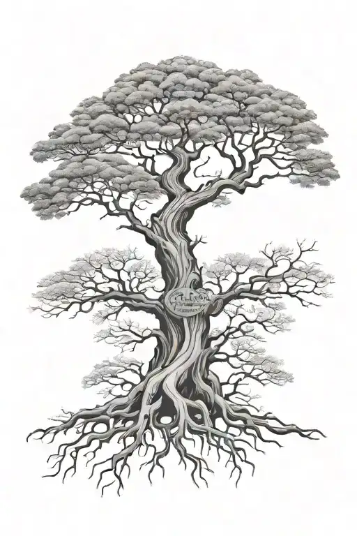 A Tall Tree Thinner At The Top With The Roots Showing And Some Of The Roots Make The Word Kan