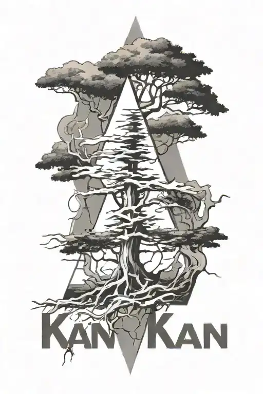A Tall Triangle-shaped Tree With The Roots Showing And The Word Kan Written In Between The Roots