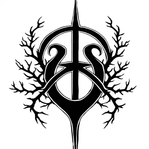 Eiwaz Runs Symbol Intertwined With A Tree And Branches
