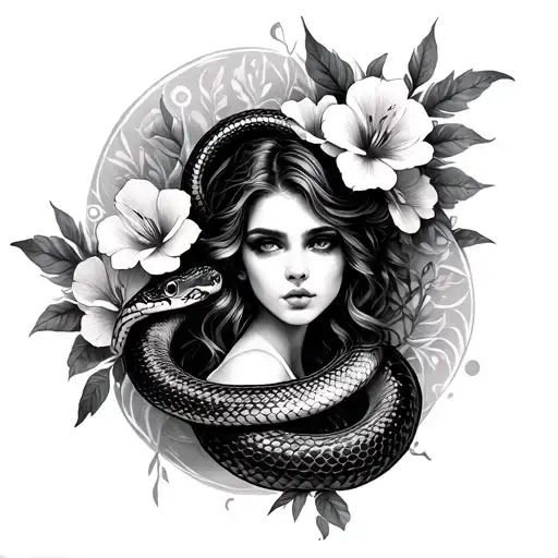Woman With Snake And Flowers