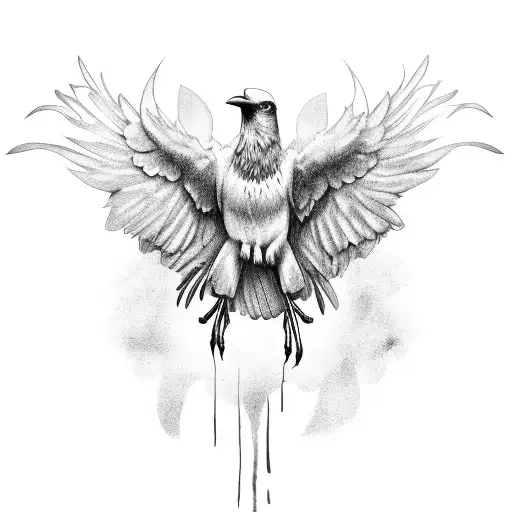 Half Dead Half Alive Raven With Open Wings