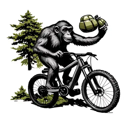 Monkey With Grenade Riding Mountain Bike