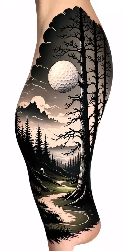 Creepy Forest Scene With Black Sky Golf Course Golf Ball