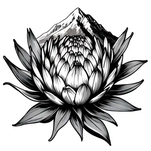 Table Mountain And A Protea Flower