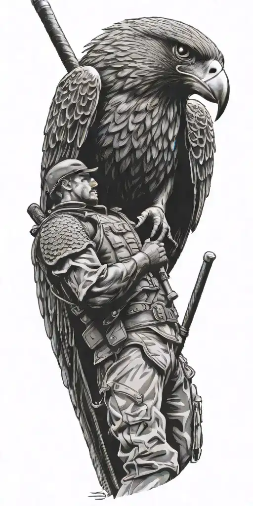 Falcon Fighting A Giant Solider Holding A Baseball Bat