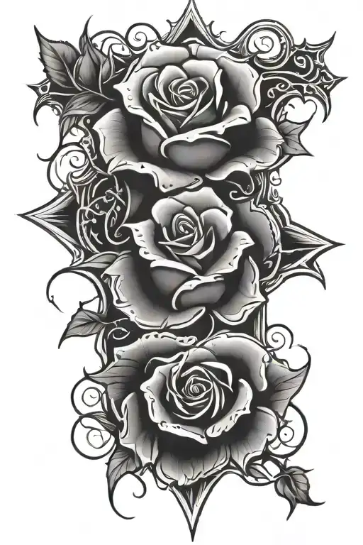 A Cross Inside Of A Rose With Thorns And Waves Flowing