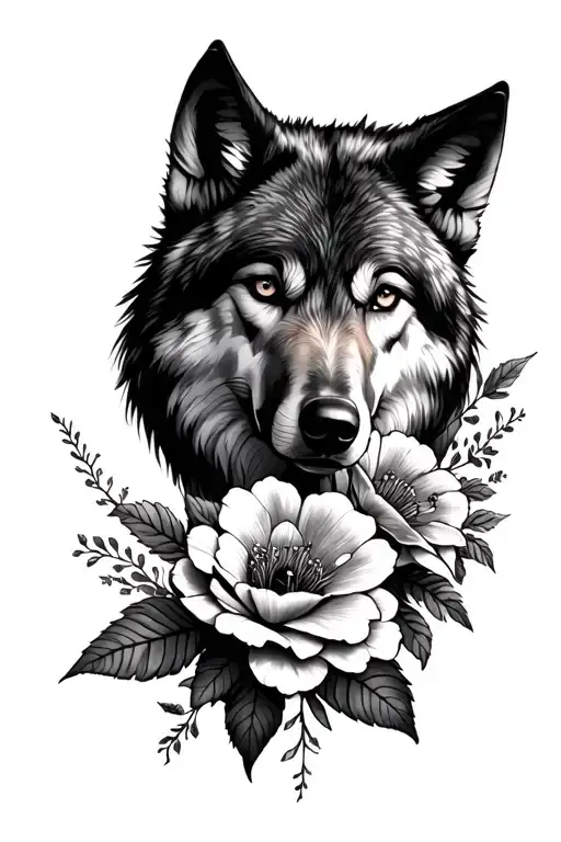 Flowers & Wolf Face