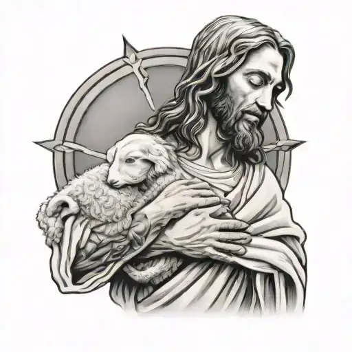 Jesus Holding A Lamb While Looking At It In His Arms