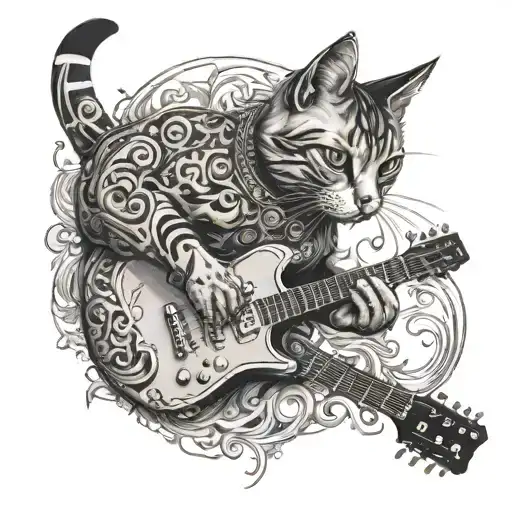 A Cat And A Guitar Merging Into One Creature