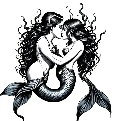 Deep Sea Diver Kissing Mermaid Surrounded