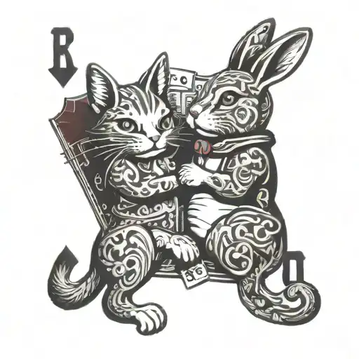 Cat And Rabbit Playing Cards