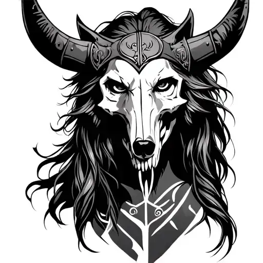 Viking Woman Wearing Wolf Skull