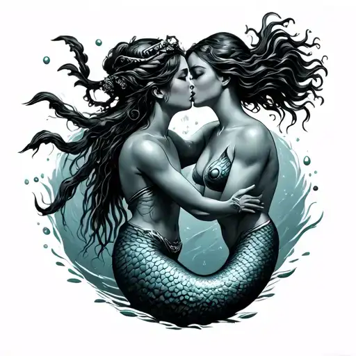 Deep Sea Diver Kissing Mermaid Swimming