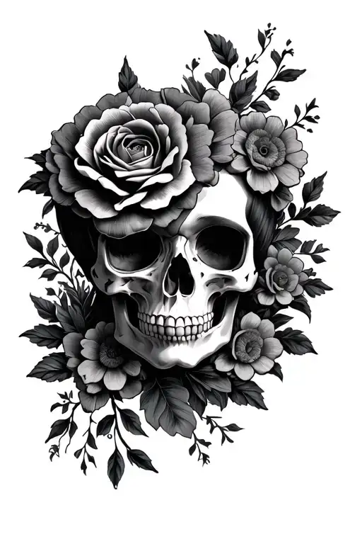 Feminine Skull With Flowers