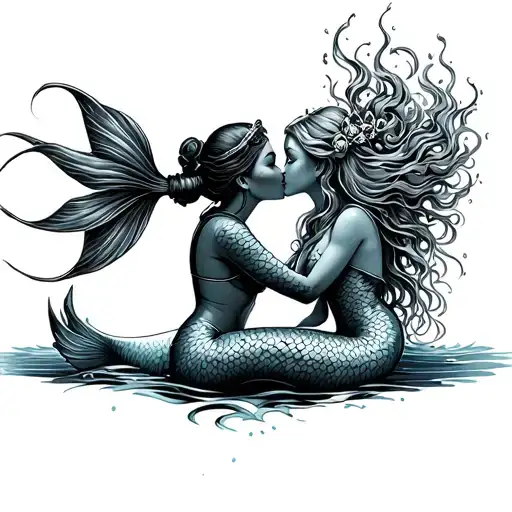 Deep Sea Diver Kissing Mermaid Sitting