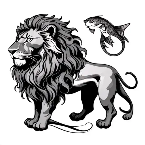 Pisces And Leo Lion Surrounded