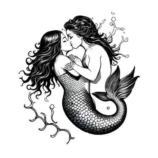 Deep Sea Diver Kissing Mermaid Full Body Coming