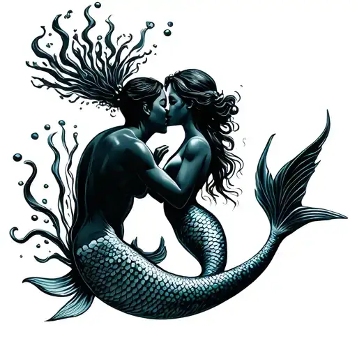Sea Diver Kissing Mermaid Swimming
