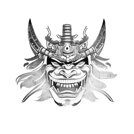 Samurai Face Covered With Hannya Mask