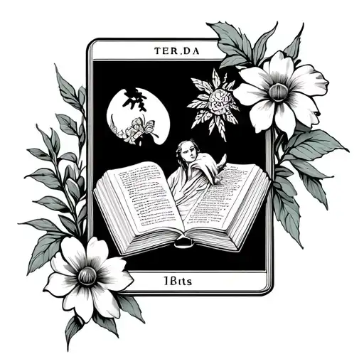Flowers Surrounding Books With A Reader Tarot Card