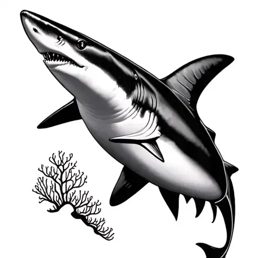 Underwater Coral Reef Saltwater Ocean Sharks Side