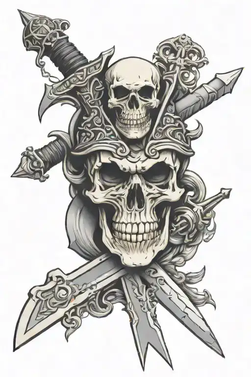 Skull Eating A Heart With Sword Going