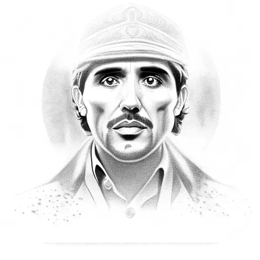 A Black And Grey Portrait Of Tony Montana With The Quote 'The World Is Yours'