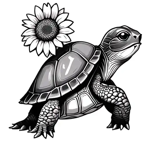 Cute Animated Turtle With Sunflower In Its Mouth