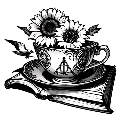 Deathly Hallows With Rose Sunflower Swallow Book Teacup