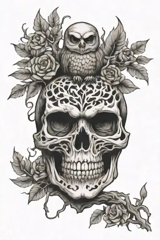 Skull Owl Flame Tree